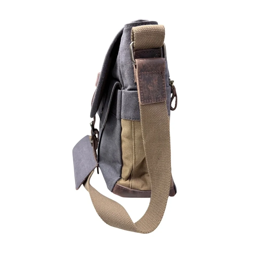 SOAEON Canvas Leather Messenger Bag Satchel Crossbody‎ Dark Gray 3k